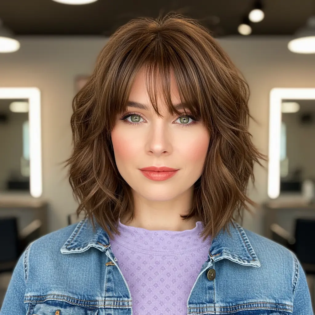 #2 Layered Shaggy Cut With Curtain Bangs