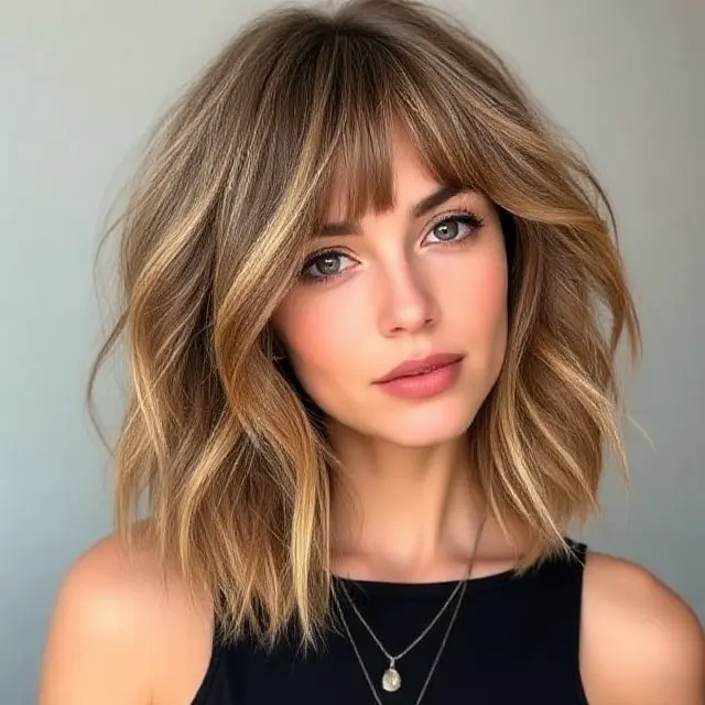 #2 Tousled Mid-Length Cut with Subtly Swept Bangs