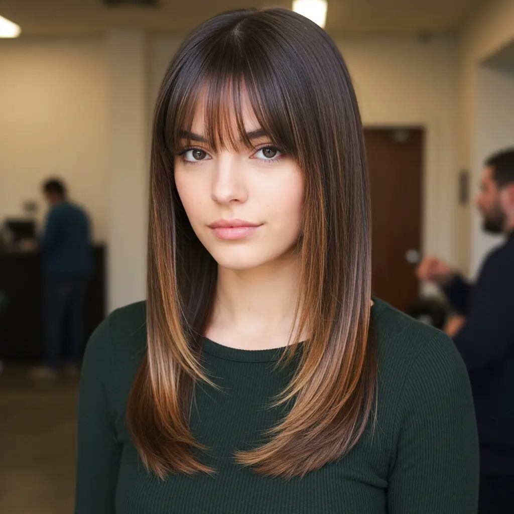 #2 Long Straight Hair with Curtain Bangs