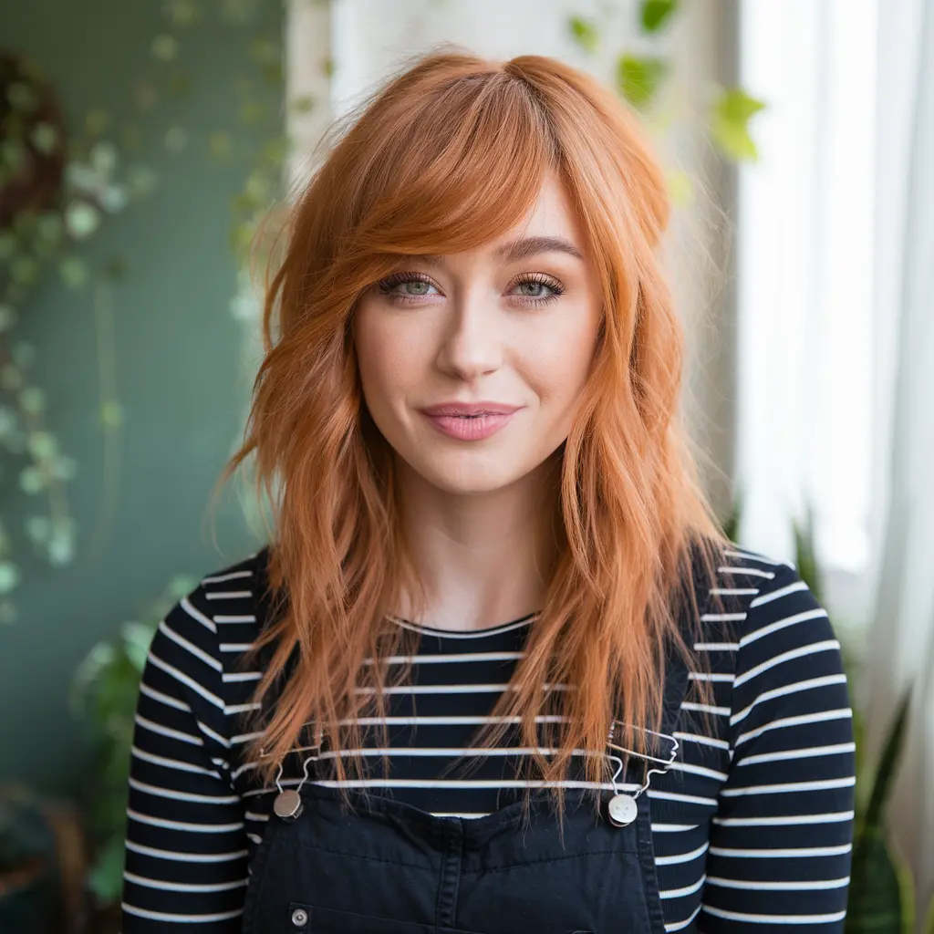 Side Curtain Bangs and Long Shaggy Layers