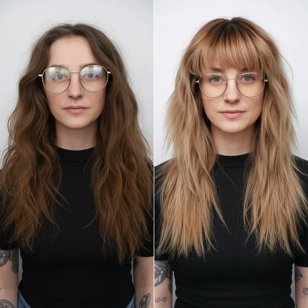 Fluffy Razor Cut Shag with a Curtain Fringe