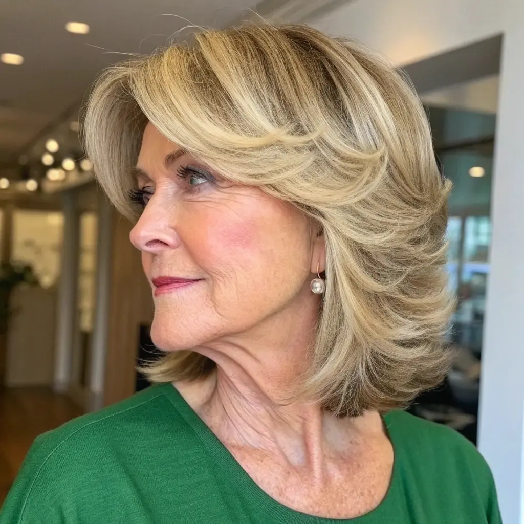 #23 Feathered Chin Length Bob With Side Part