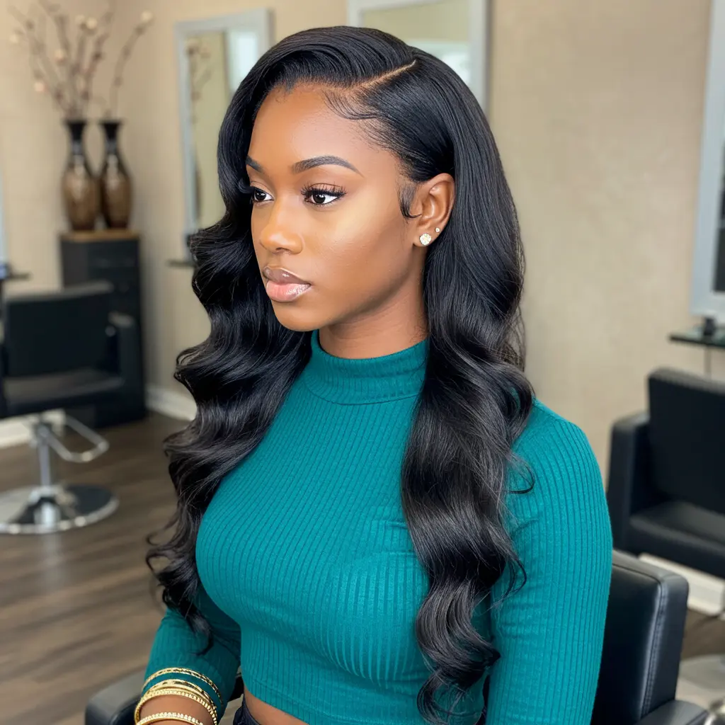 #3 Deep Side Part Quick Weave with Loose Waves