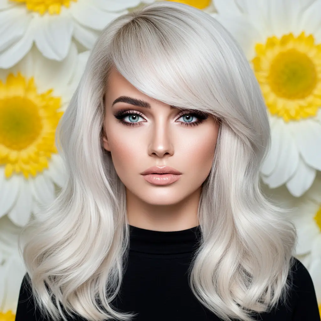 #4 Swept Fringe on Long Blonde Wavy Hair