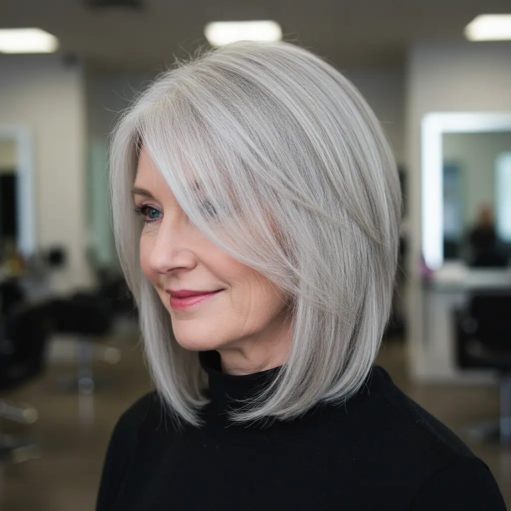 #5 Straight Shoulder Length Cut with Side Part