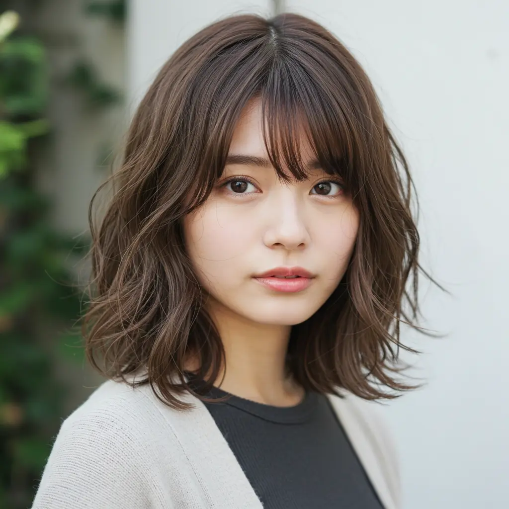 #6 Layered Wavy Brown Hair with Middle-Part Bangs