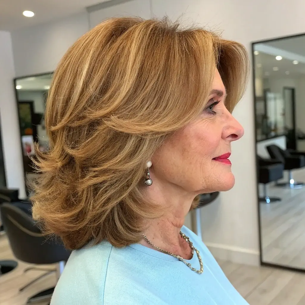 #6 Layered Medium Length Cut With Honey Blonde Tones