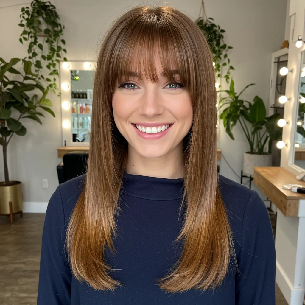 #6 Golden Chestnut Curtain Bang Elegance