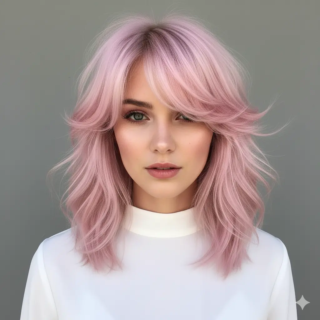 #7 Pink Layered Cut with Feathered Ends