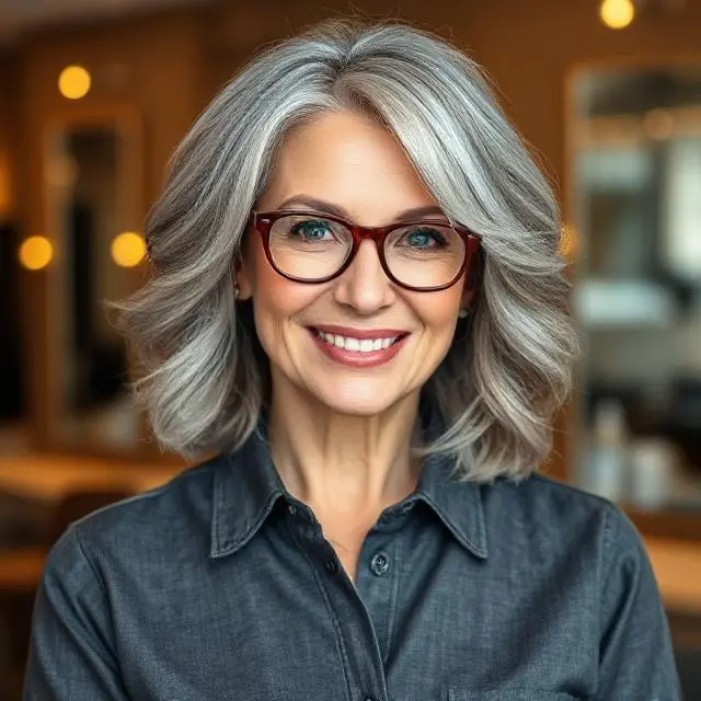 #7 Feathered Shoulder-Length Layers with Glasses