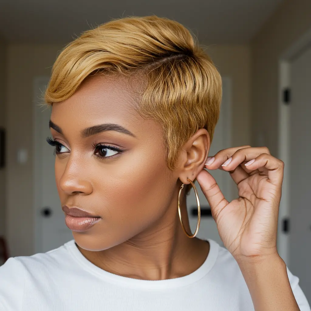 Tapered Finger Waves on Golden Pixie Cut