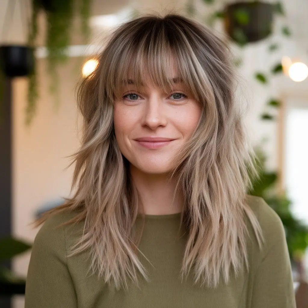 Shag Cut with Curtain Bangs for Women Over 40