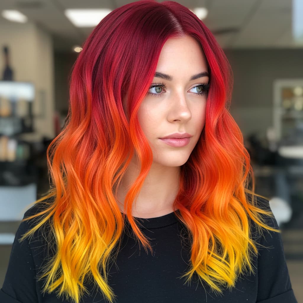 #9 Long Ombre Red to Yellow Hair
