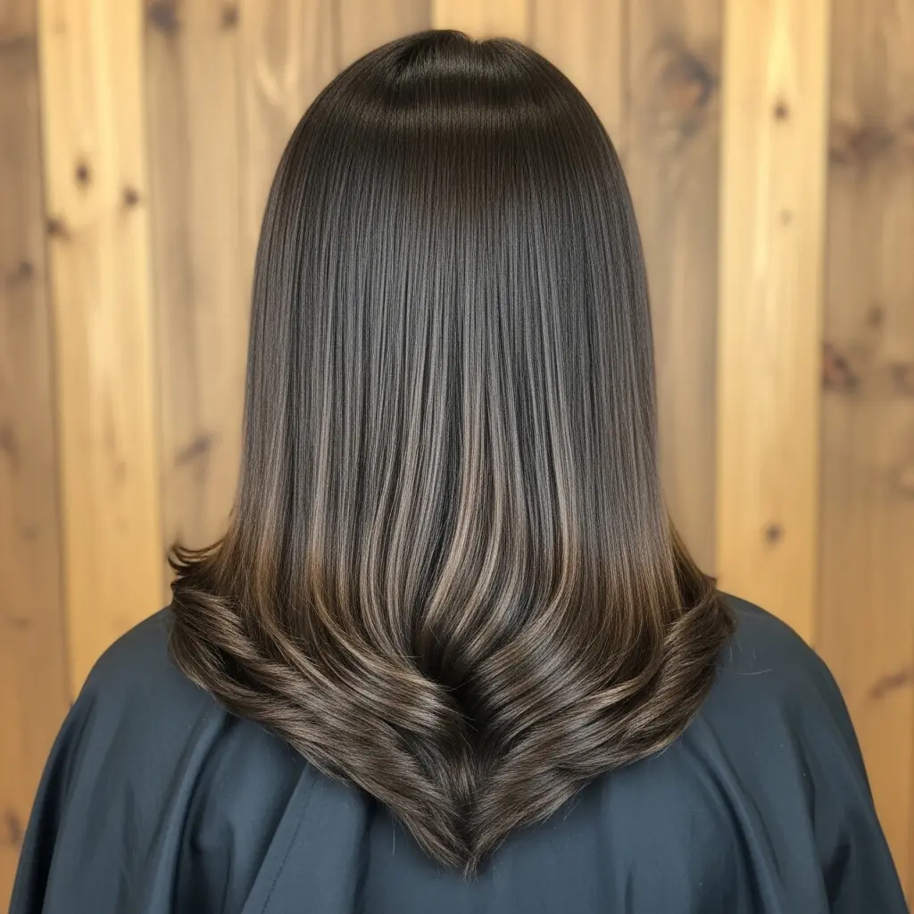 #10 Sleek V-Cut Brunette Hair with Black Ends