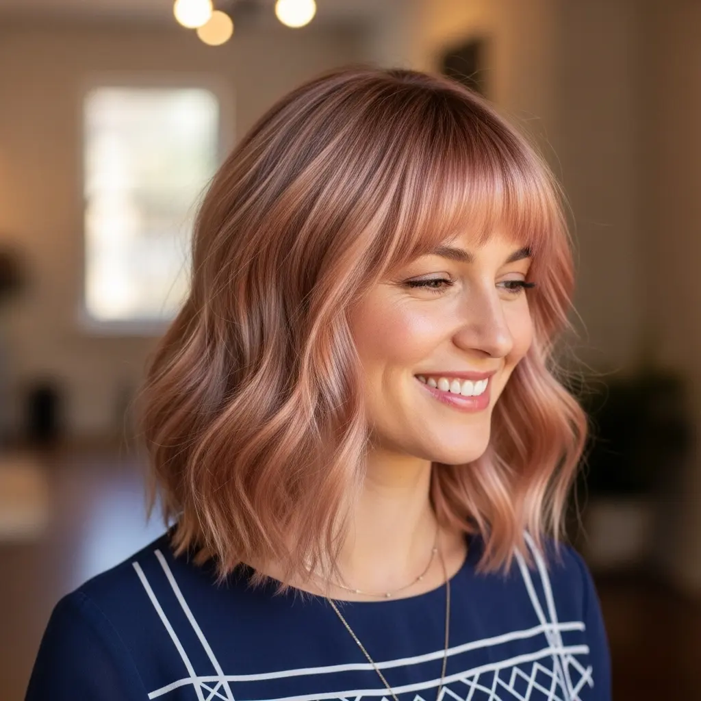 #10 Wavy Hair with Bangs for Women Over 40