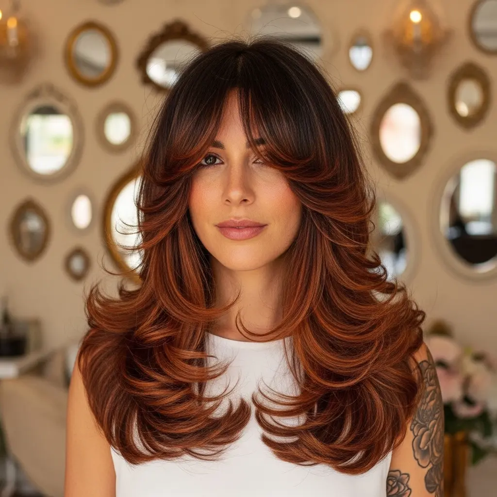 #10 Voluminous Curtain Bangs for Long Layered Hair