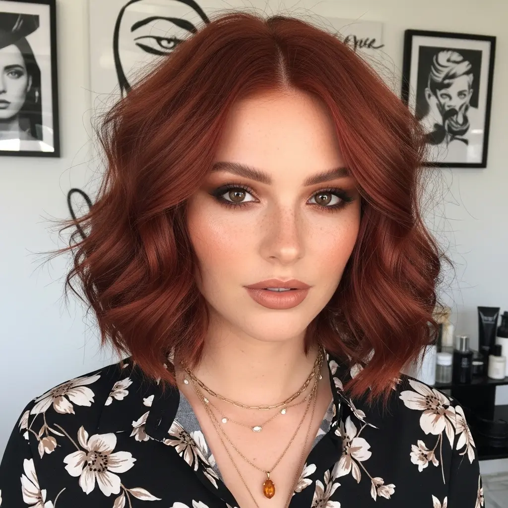 #11 Chic Textured Cherry Bob with Soft Waves