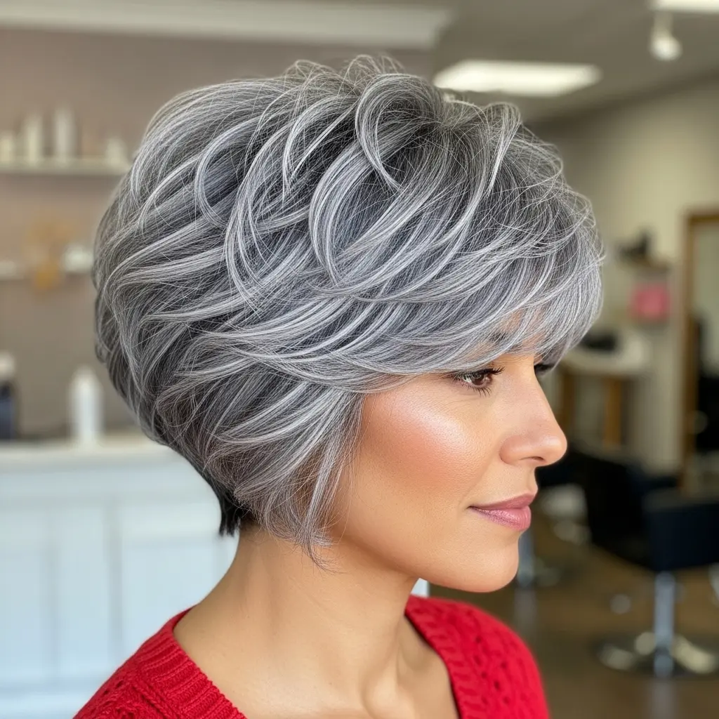 #14 Wavy Pixie Cut with Long Bangs for Women Over 60