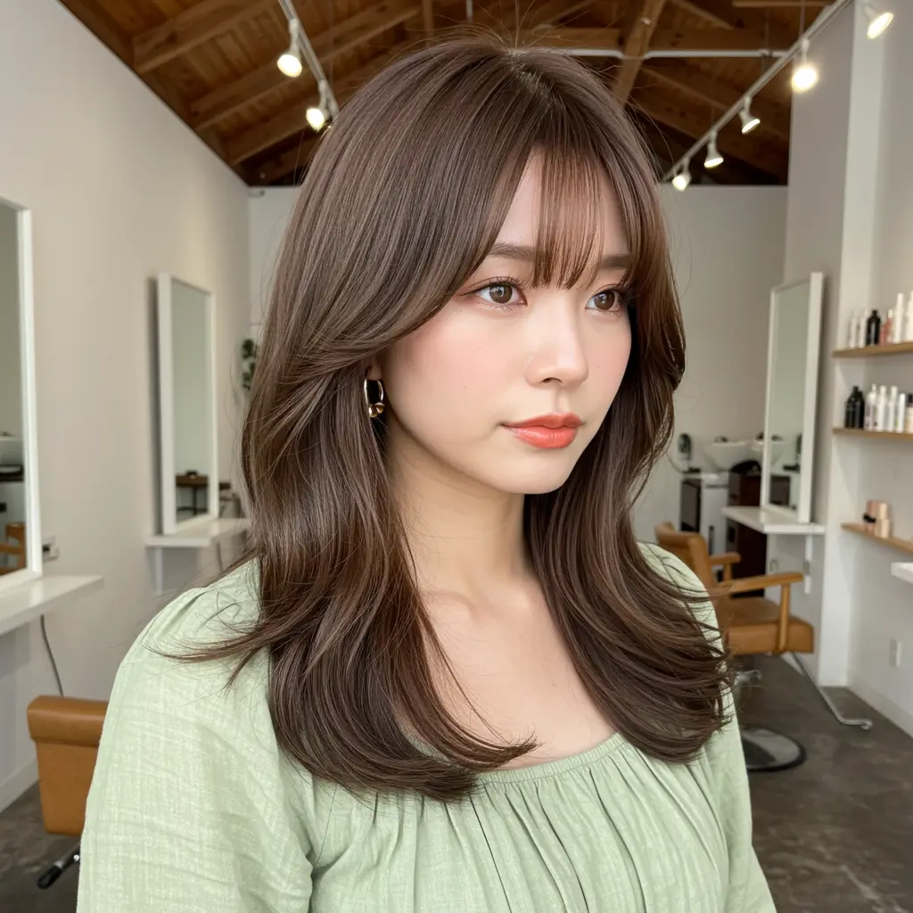 #14 Face Framing Layers With Wispy Curtain Bangs