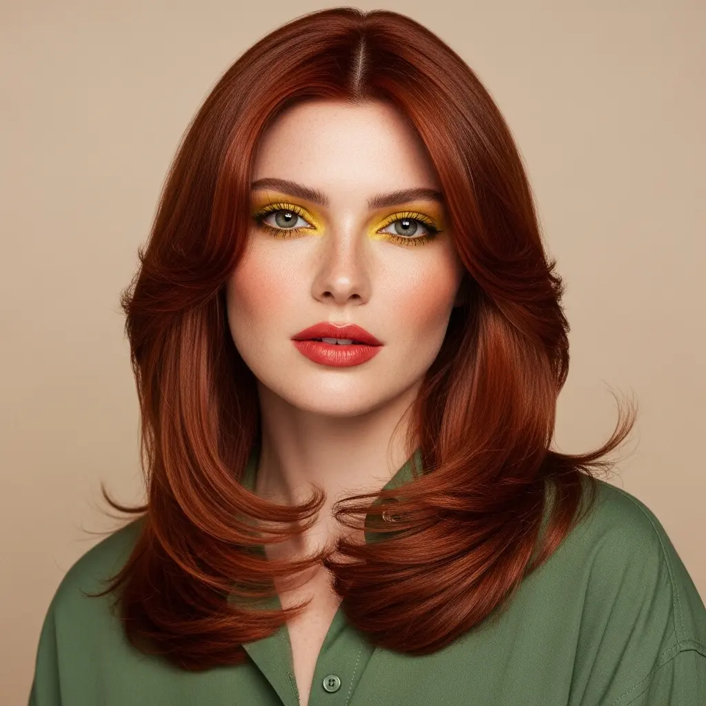 #15 Beautiful Cherry Long Layers with Face-Framing Highlights