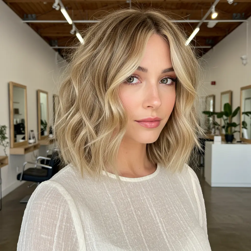 #15 Curtain Bangs With A Wavy Lob