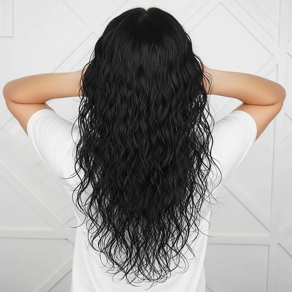 #16 Curly Layered V-Cut with a Middle Part