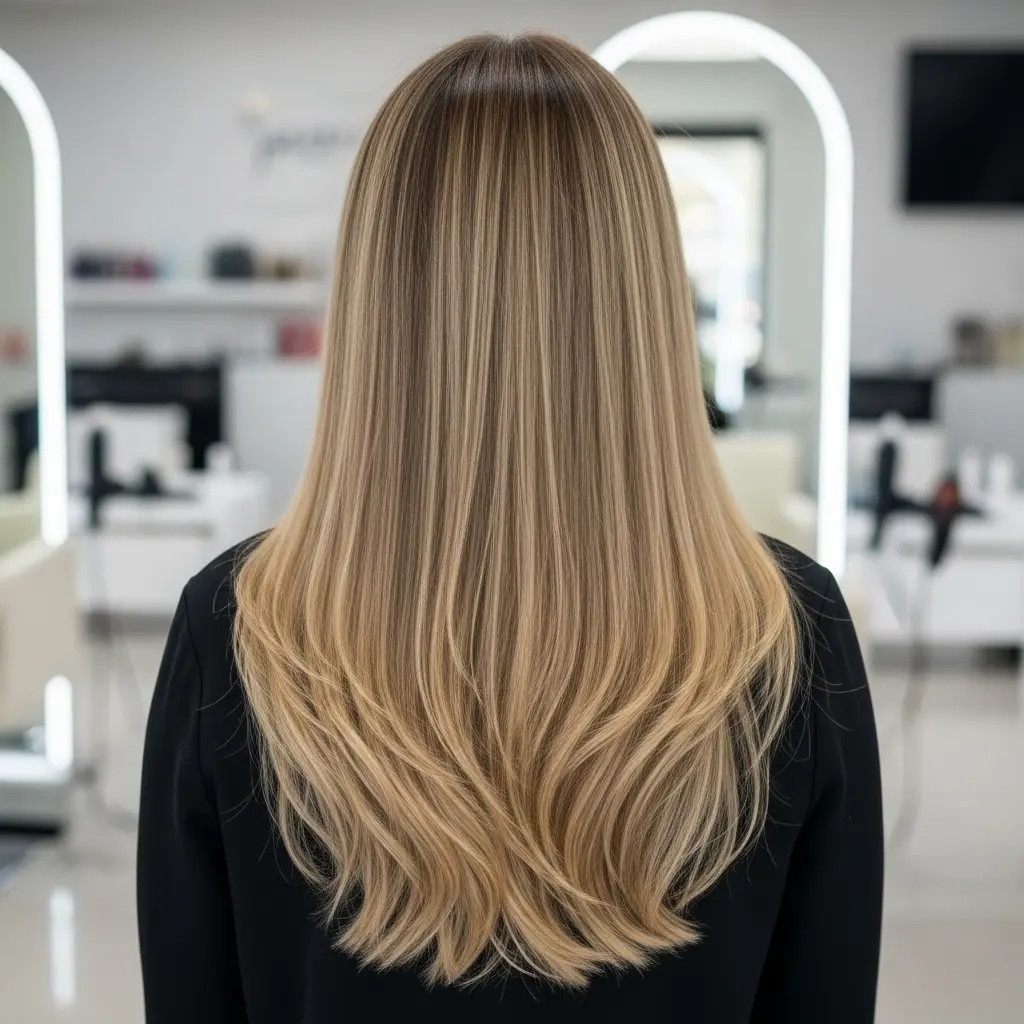 #17 Long Wispy V-Cut with Soft Balayage