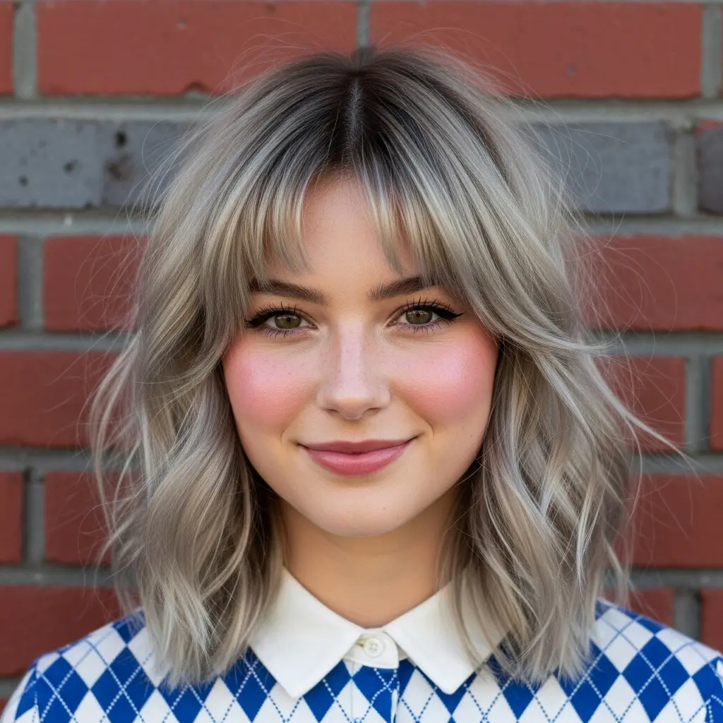 #17 Cute Wavy Shag with Middle-Part Bangs