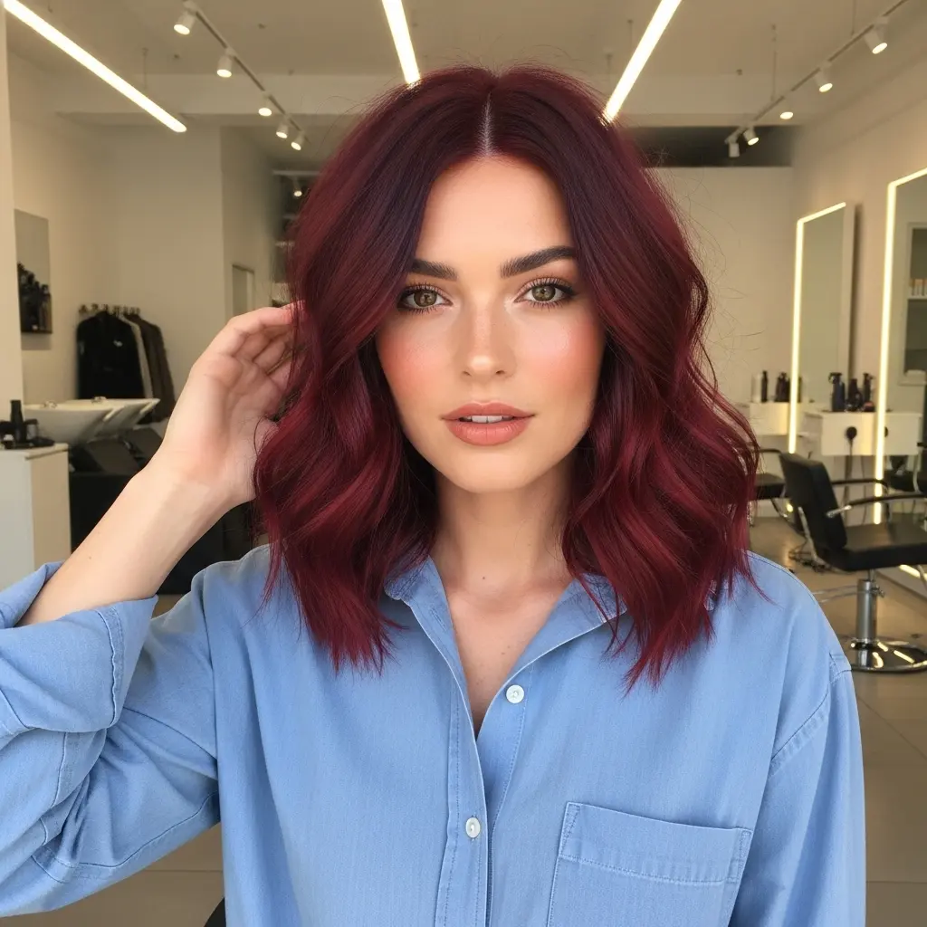 #17 Stylish Cherry Ombre Lob with Soft Waves