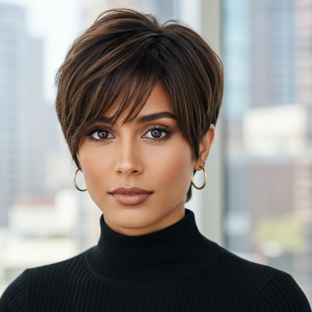 #17 Curtain Bangs With A Layered Pixie Cut