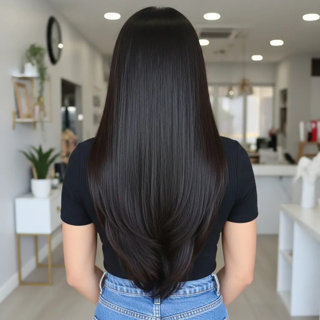 #18 Very Long Sleek Black V-Cut Hair