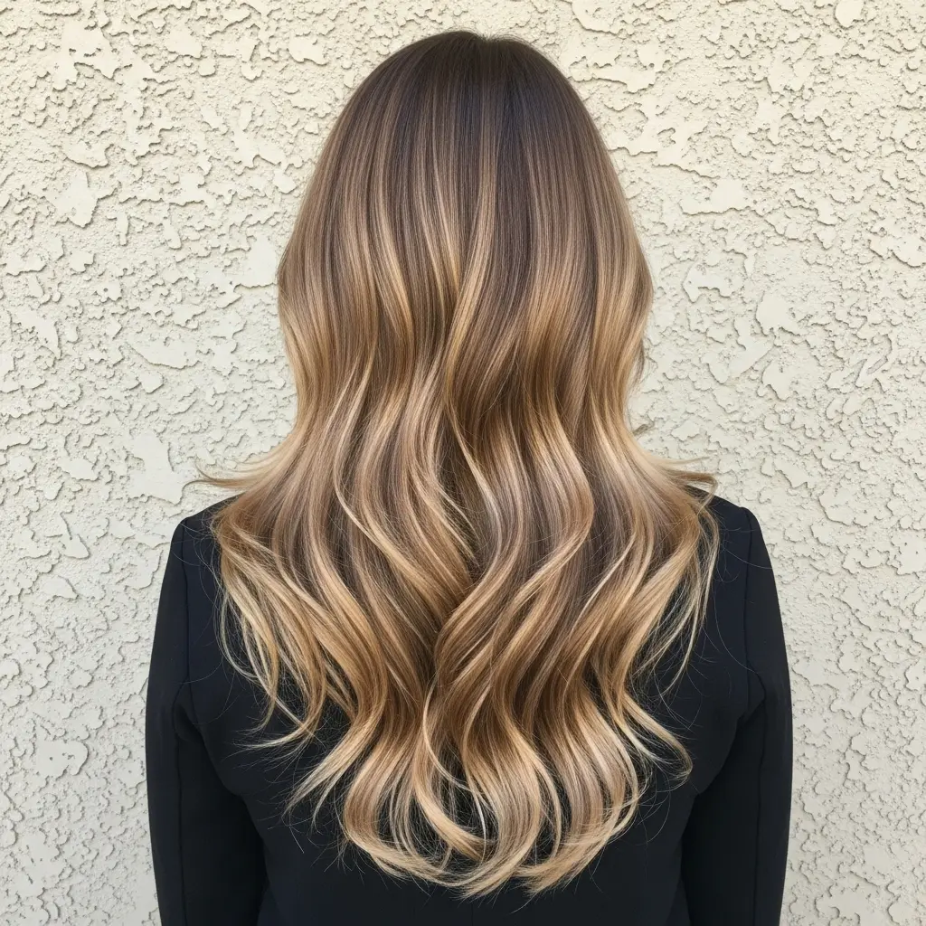 #19 V-Cut Hair with Soft Waves and Warm Shade