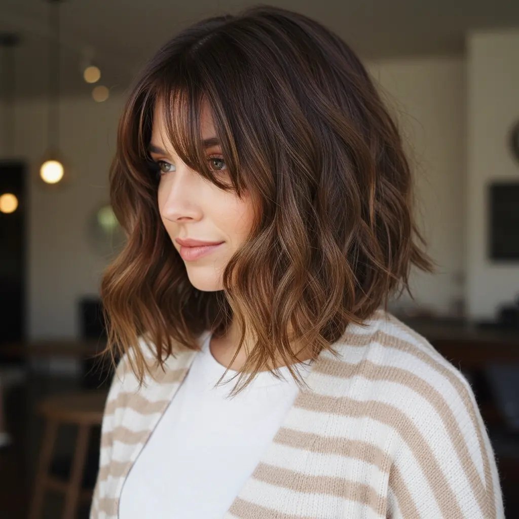 #2 Trendsetting Long Wavy Bob with Side Bangs