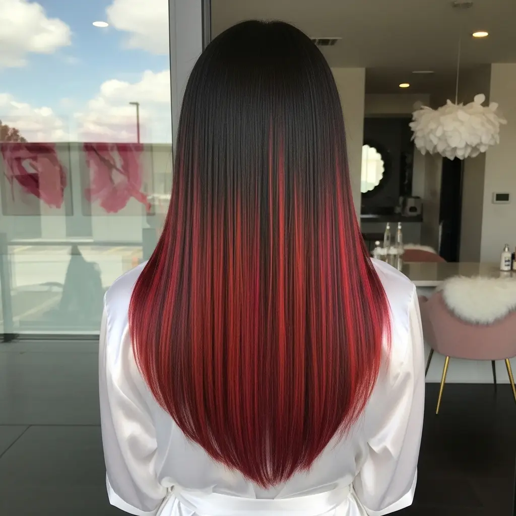 #20 Long V-Cut Straight Hair Spicy Dark Copper Ombre