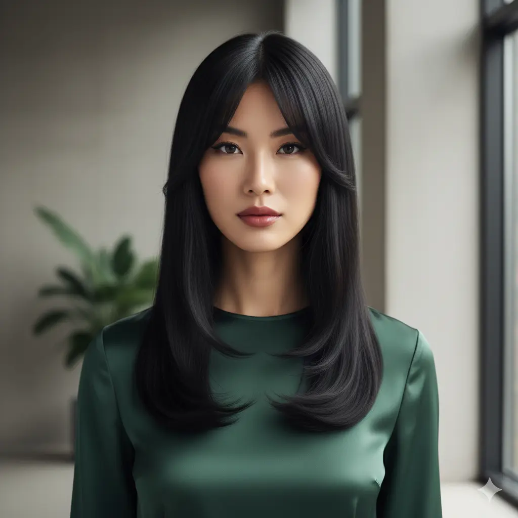 #20 Curtain Bangs With Sleek Straight Hair