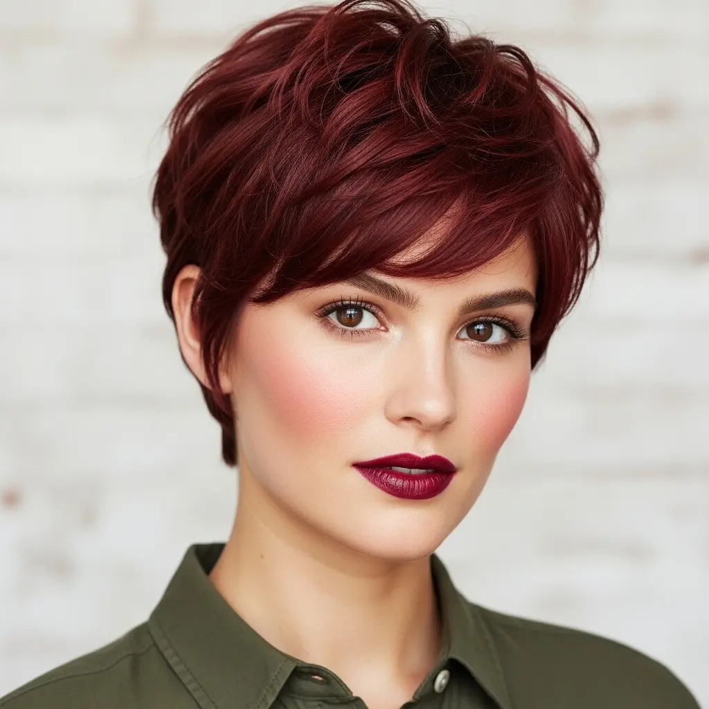 #21 Textured Cherry Pixie Cut with Soft Layers