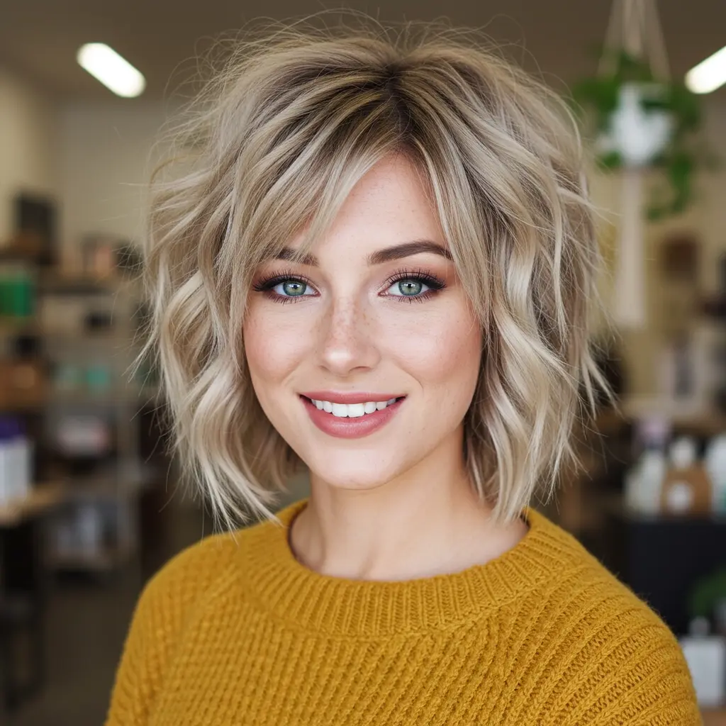 #21 Textured Bob With Curtain Bangs