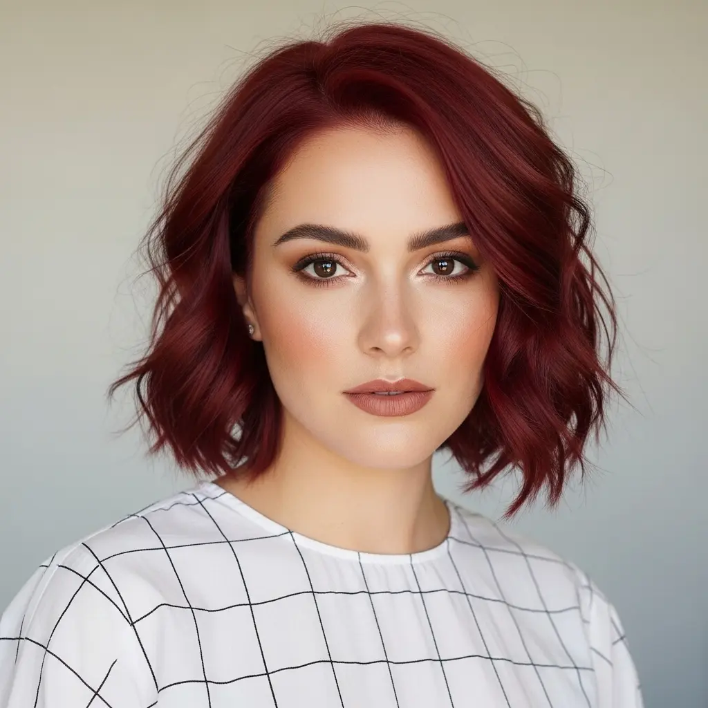 #23 Chic Cherry Textured Bob with Soft Waves