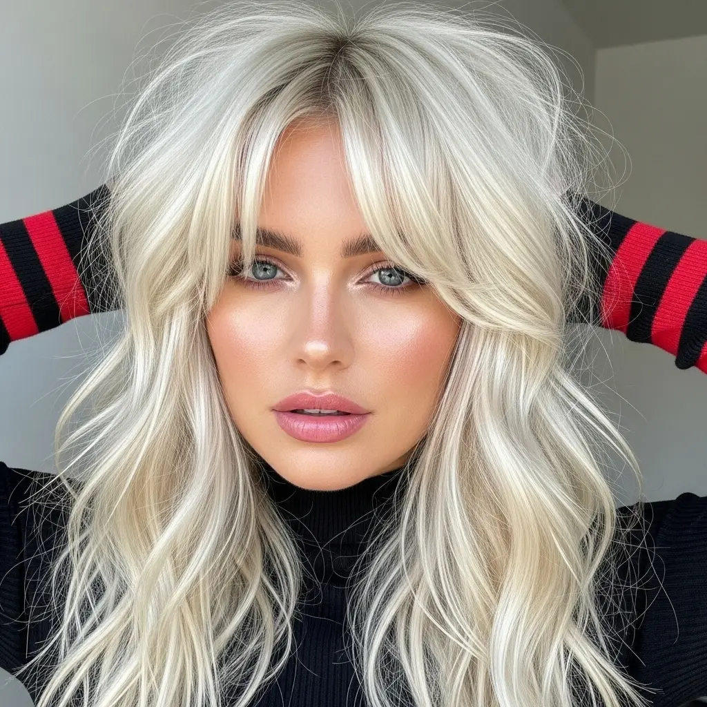 #3 Long Blonde Hair with Curtain Fringe and Choppy Ends