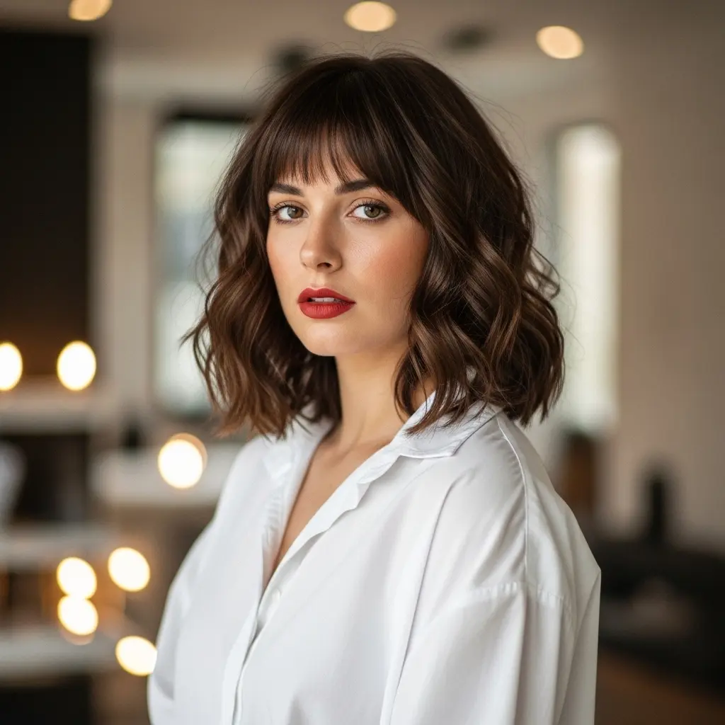 #5 Lived-In Brunette Waves with Short Bangs