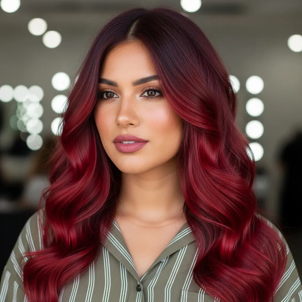 #6 Stunning Cherry Red Long Layers with Soft Beachy Waves