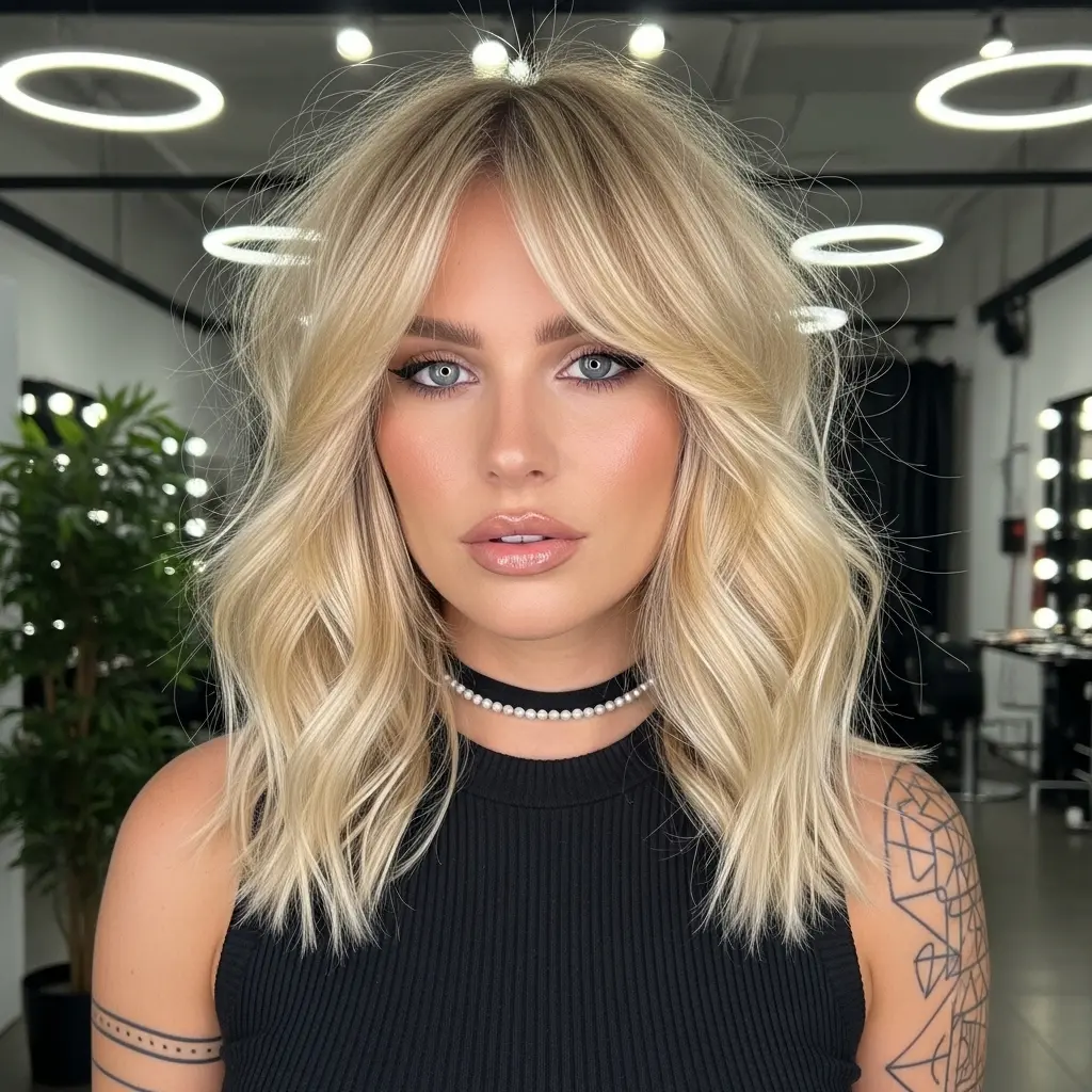 #9 Thick Curtain Bangs for a Medium Haircut