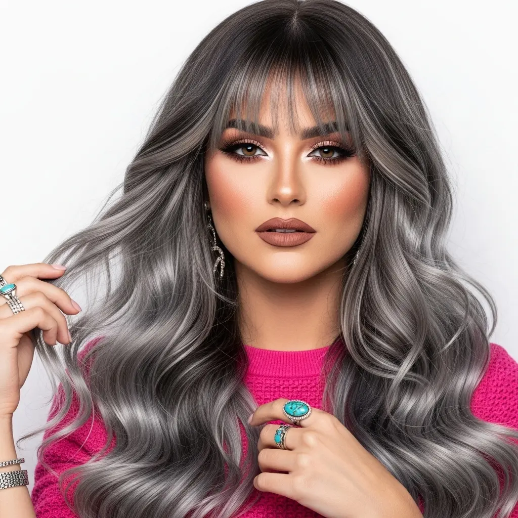 #13 Thin Blunt Fringe on Highlighted Hair