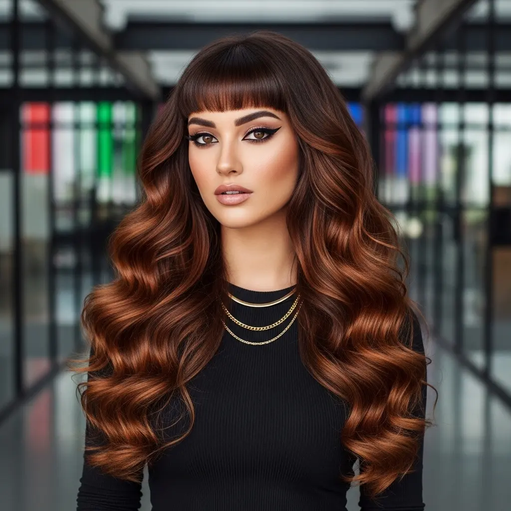 #16 Long Chocolate Balayage with Fringe