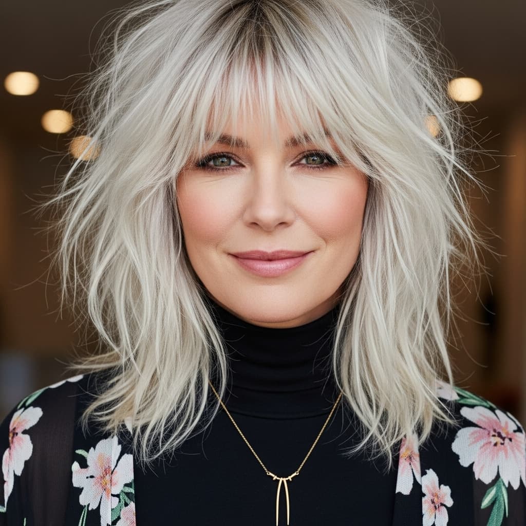 #17 Long Shag with Bangs for Women Over 50