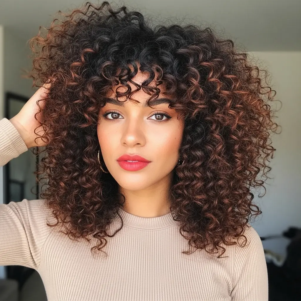 #19 Lived-In Curtain Bangs for Curly Hair