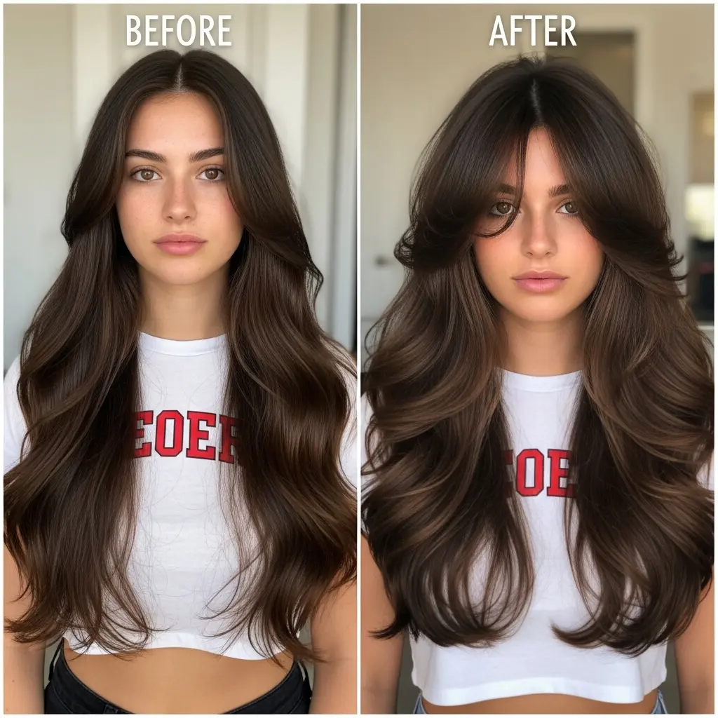 #2 Choppy Bangs on Long Thick Dark Hair