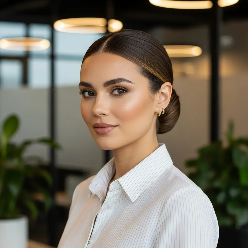 #2 Sleek Low Bun for a Polished Office Look