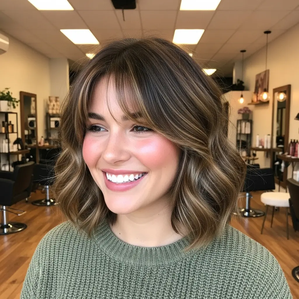 #2 Wavy Bob with Wispy Curtain Bangs