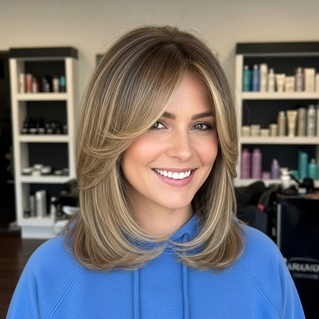 #6 Long Swoopy Bangs on Dark Blonde Hair